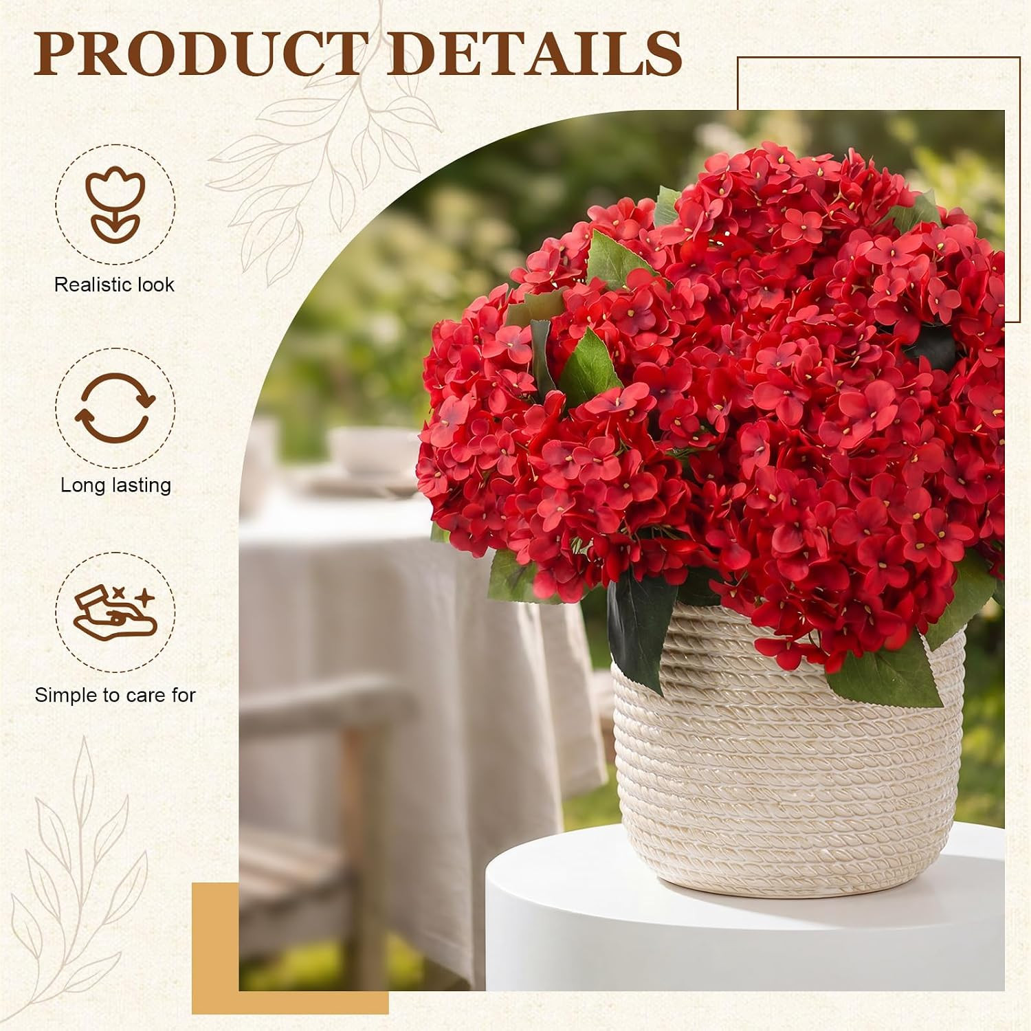 20 Red Silk Hydrangea Flowers – UV Resistant Faux Blooms for Weddings & Decor