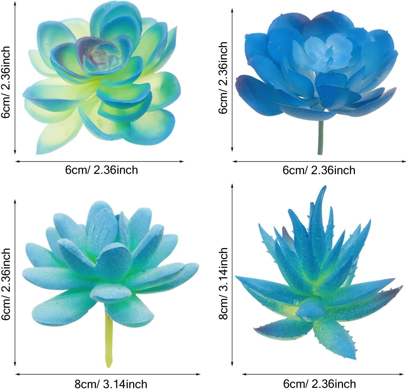 10 PCS Artificial Succulent Plants, Blue Fake Succulent, Unpotted Faux