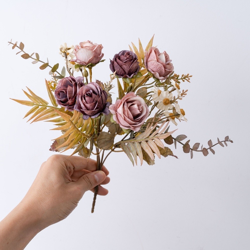 6 Stems Artificial Rose Bouquet for Wedding Centerpieces and Home Decoration