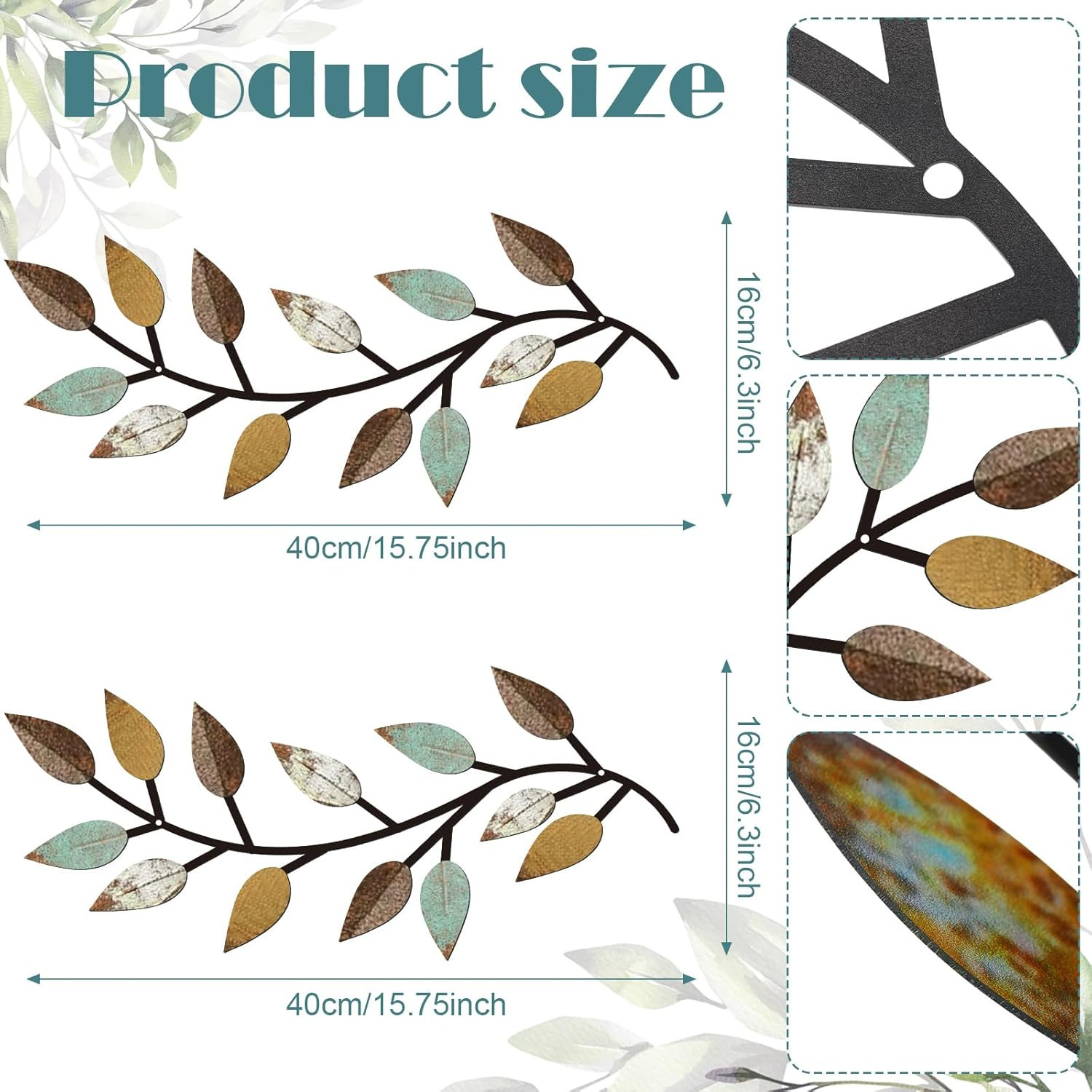 2 Pieces Metal Tree Leaf Wall Decor Vine Olive Branch Leaf Wall Art