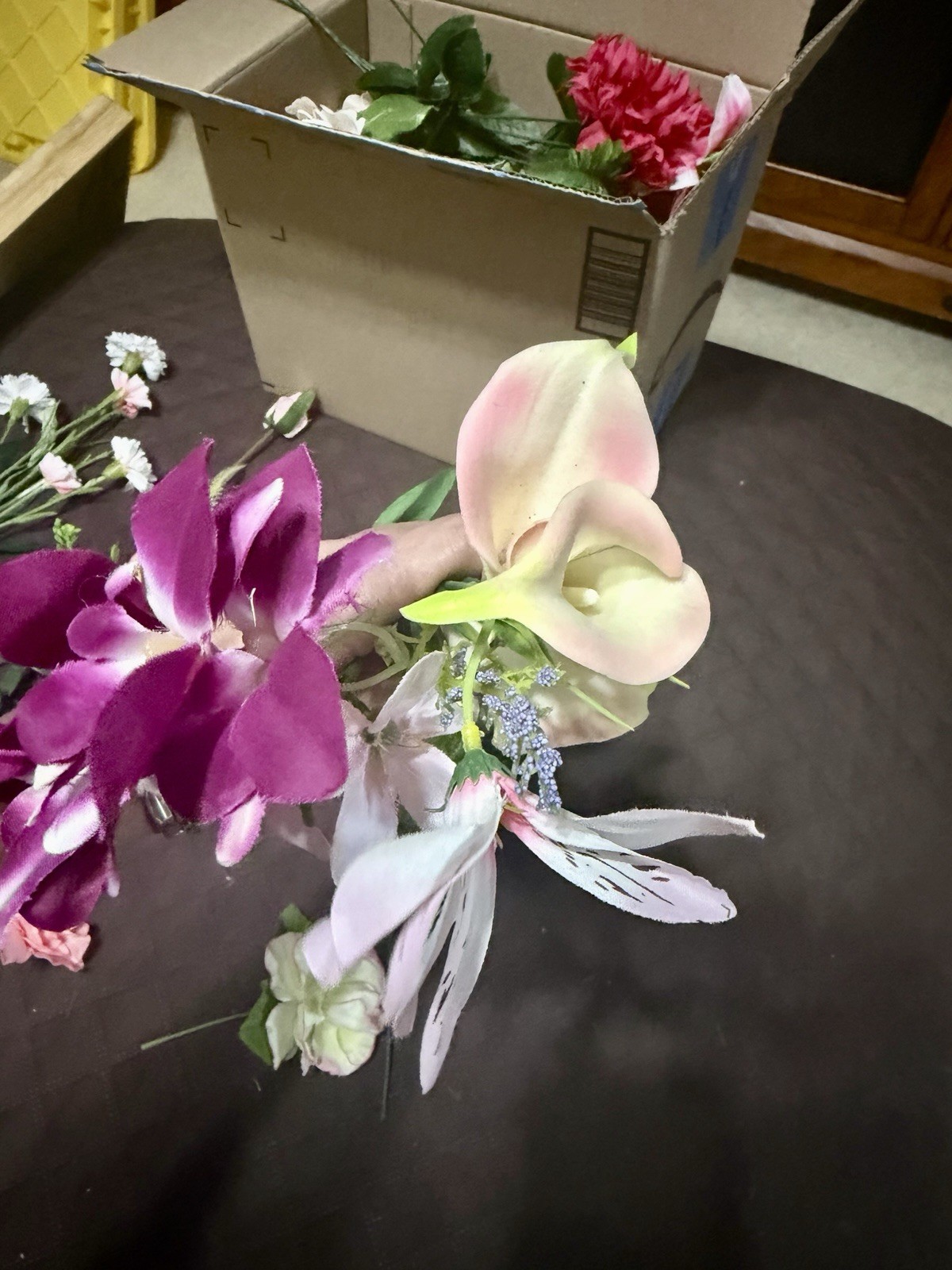 Large Lot / Box of Miscellaneous Artificial Silk Flowers – Pink Shades