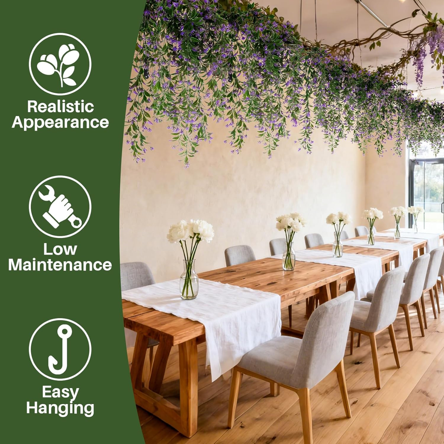 3PCS Artificial Hanging Flowers for Outdoors – UV Resistant Artificial