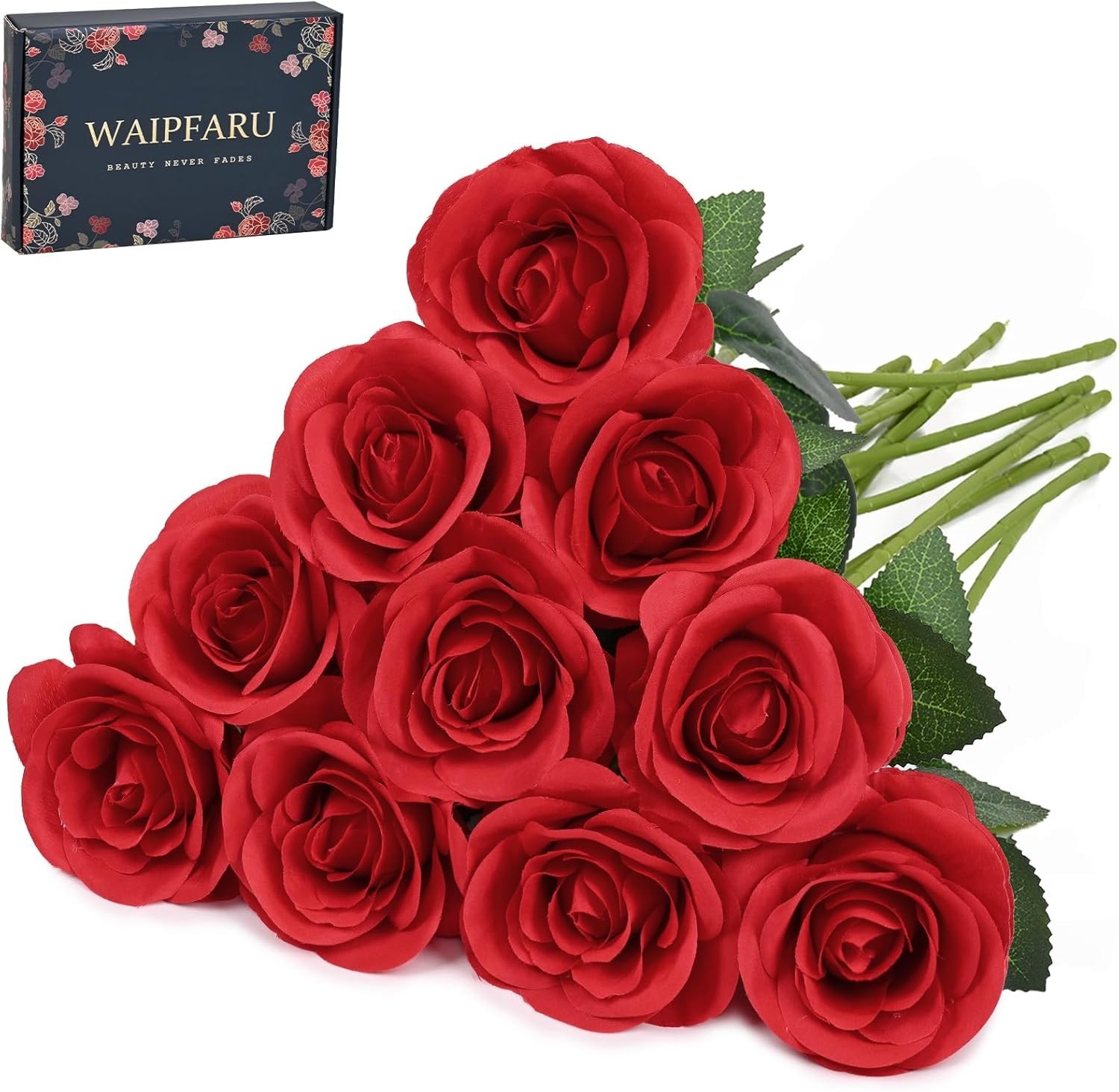 10 Pcs Red Artificial Roses Silk Flowers Long Stems Wedding Bouquet DecorRed…