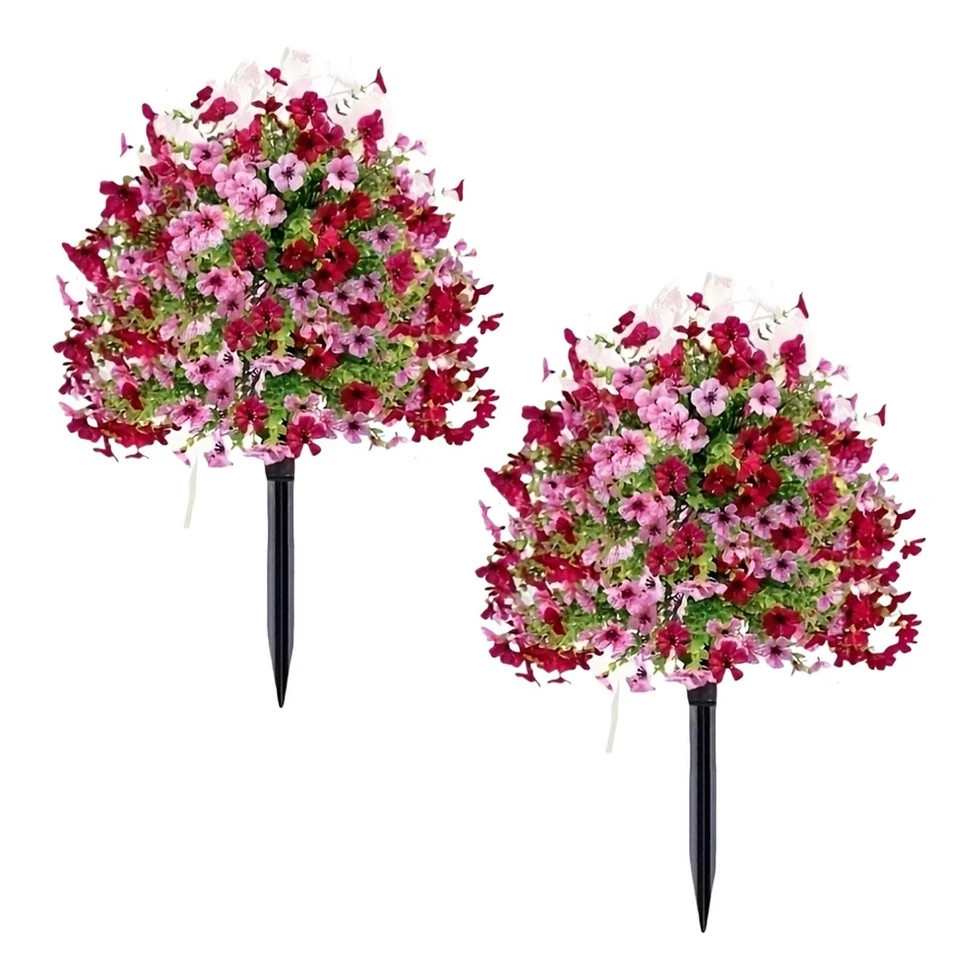 2pcs Artificial Violet Flowers Garden Stake Outdoor Fake Plants Patio Yard Decor