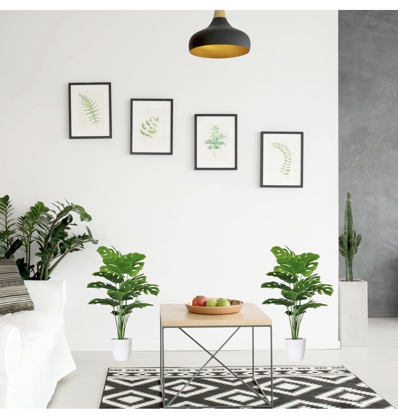 Set Of 2 Artificial Monstera Deliciosa Plants In Pots Fake Tropical Palm Tree