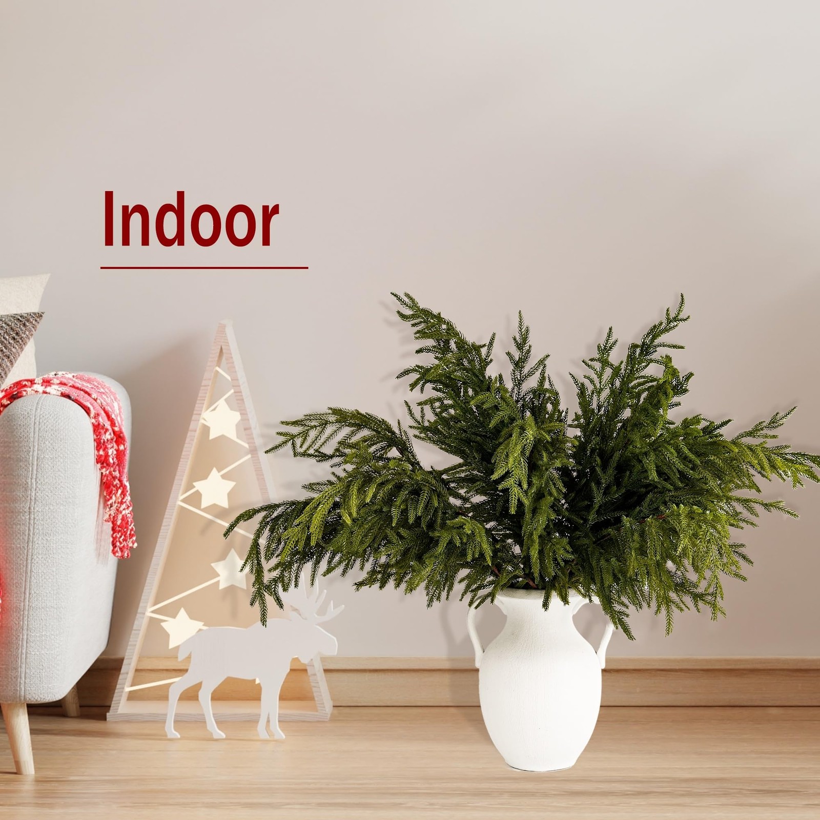 Norfolk Pine Stems 35.8″ / 91cm, 6 Pcs Christmas Pine Branches, Real Touch Gr…