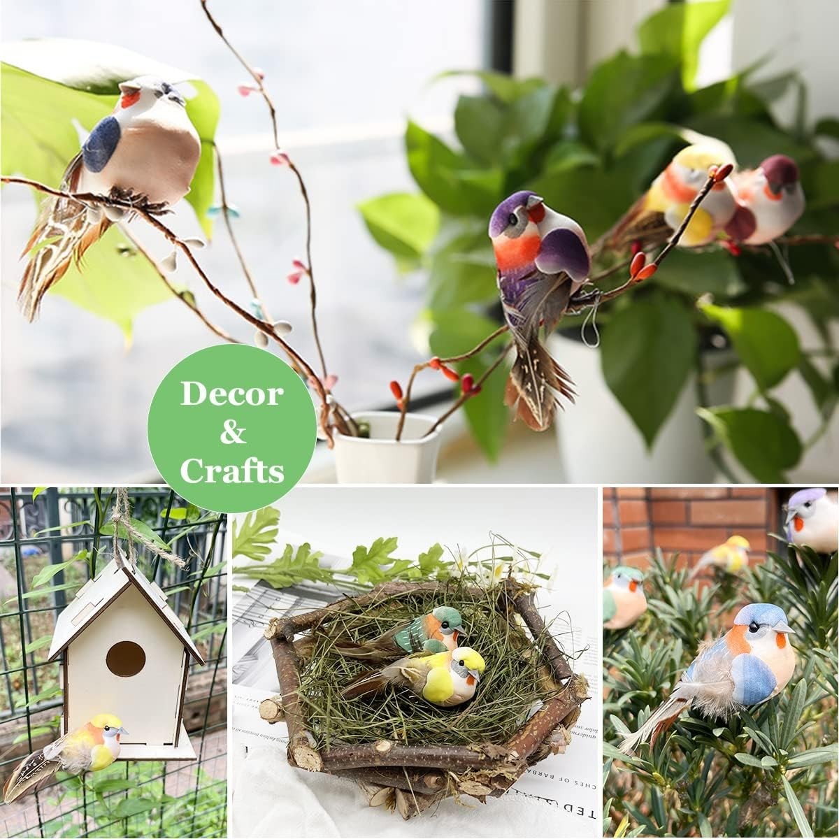 Charming 12pc Foam Feather Birds for Decorative Wreaths and Seasonal Displays