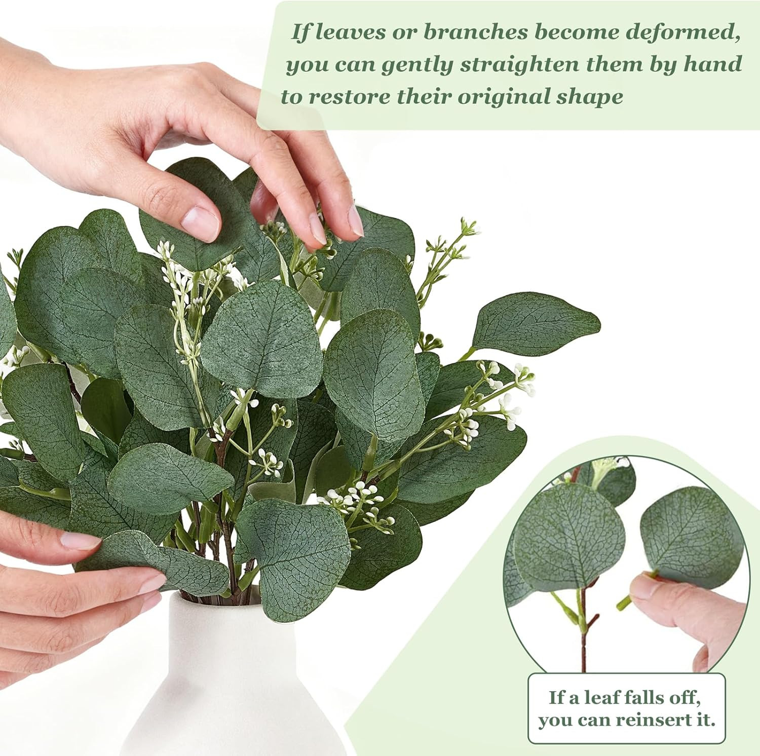 Fake Eucalyptus Plants in White Vase for Bathroom Coffee Table Decor | Ceramic,