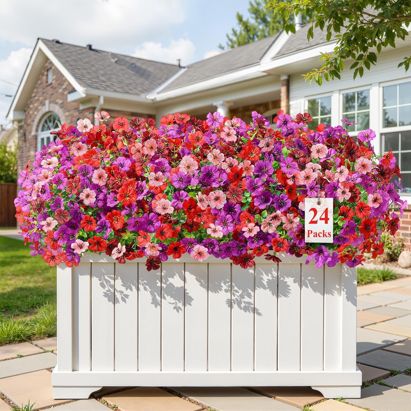 24 Bundles Artificial Flowers for Outdoors Decoration, UV Resistant Silk Faux…