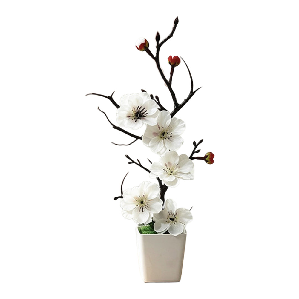 Artificial Winter Plum Blossom Potted Plant with Bare Twisted Branches