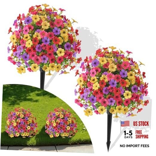 Pcs0″ Artificial Topiary Ball Flowers, UV Resistant 2 Red Yellow Rose Purple