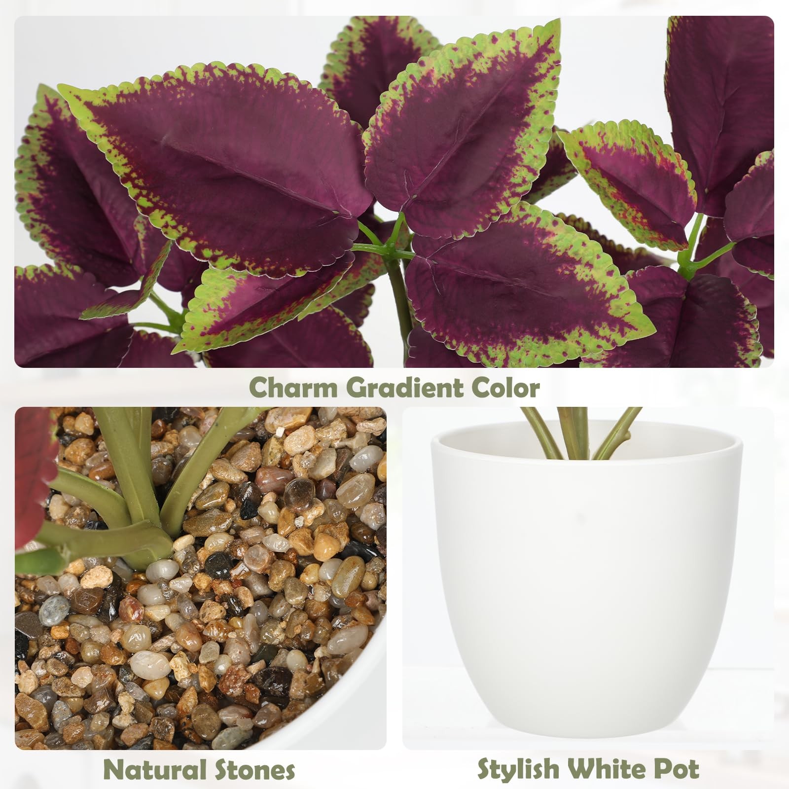 Artificial Plants Indoor 14.2″ Small Fake Perilla Plant in Pot Potted Plants …