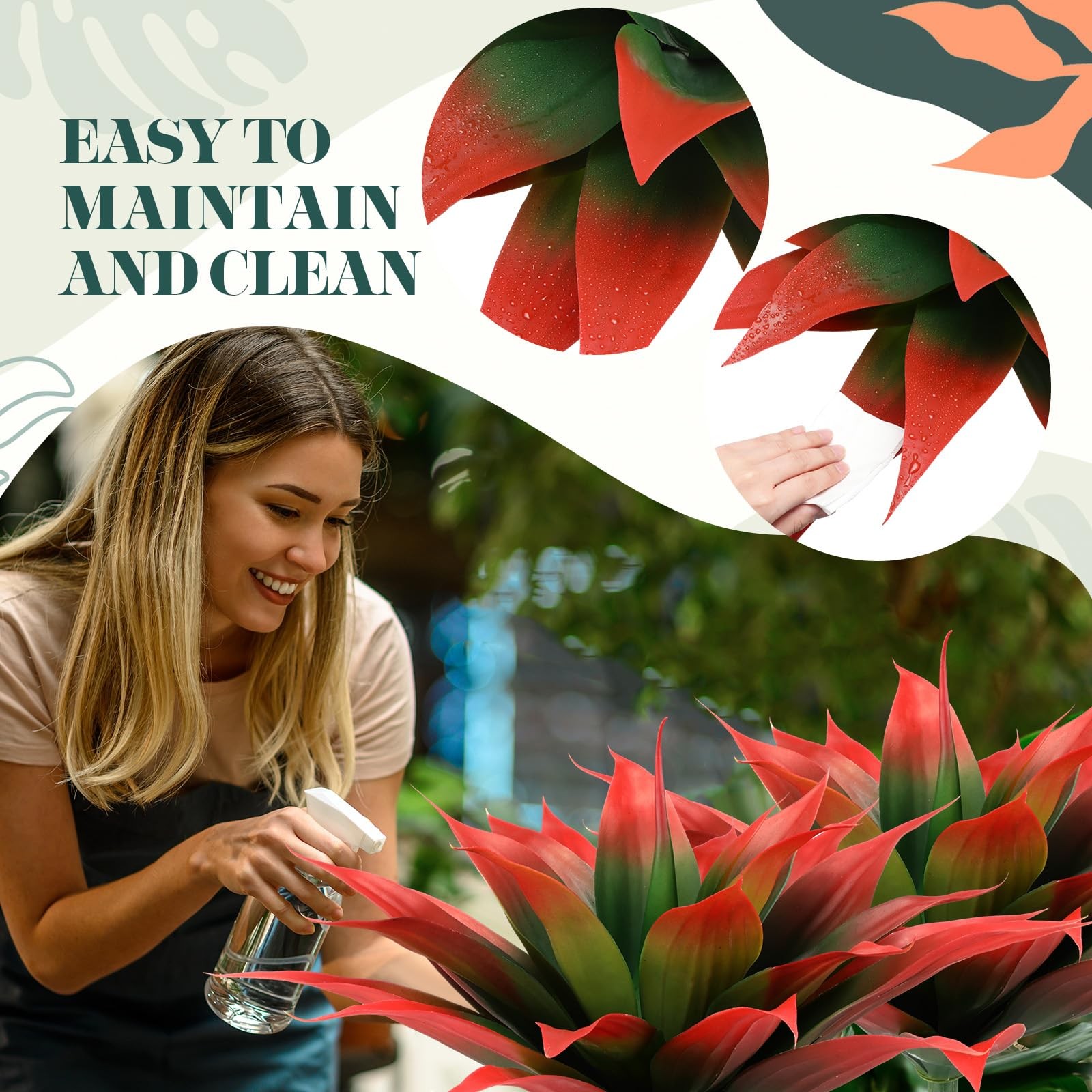 2 Pack 28 Inch Artificial Agave Plants Red UV Resistant for Indoor Outdoor