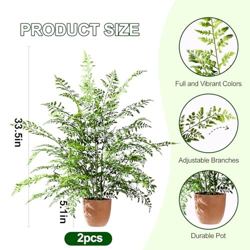 2 Pack Artificial Fern Plants in Pots Artificial Boston Ferns Potted Type 5