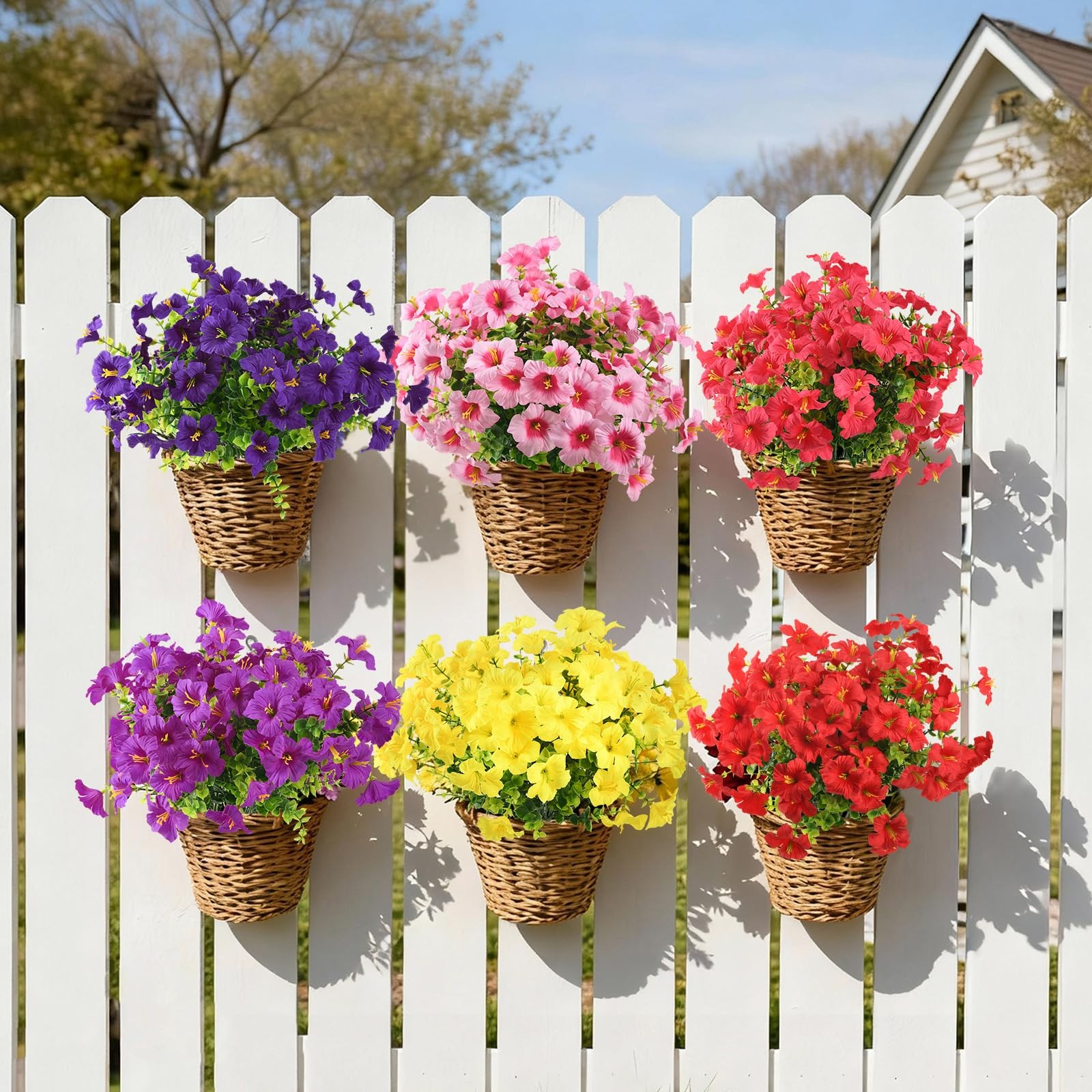 Artificial Fake Petunias Flowers UV Resistant Outdoor 12 Bundles Realistic Silk