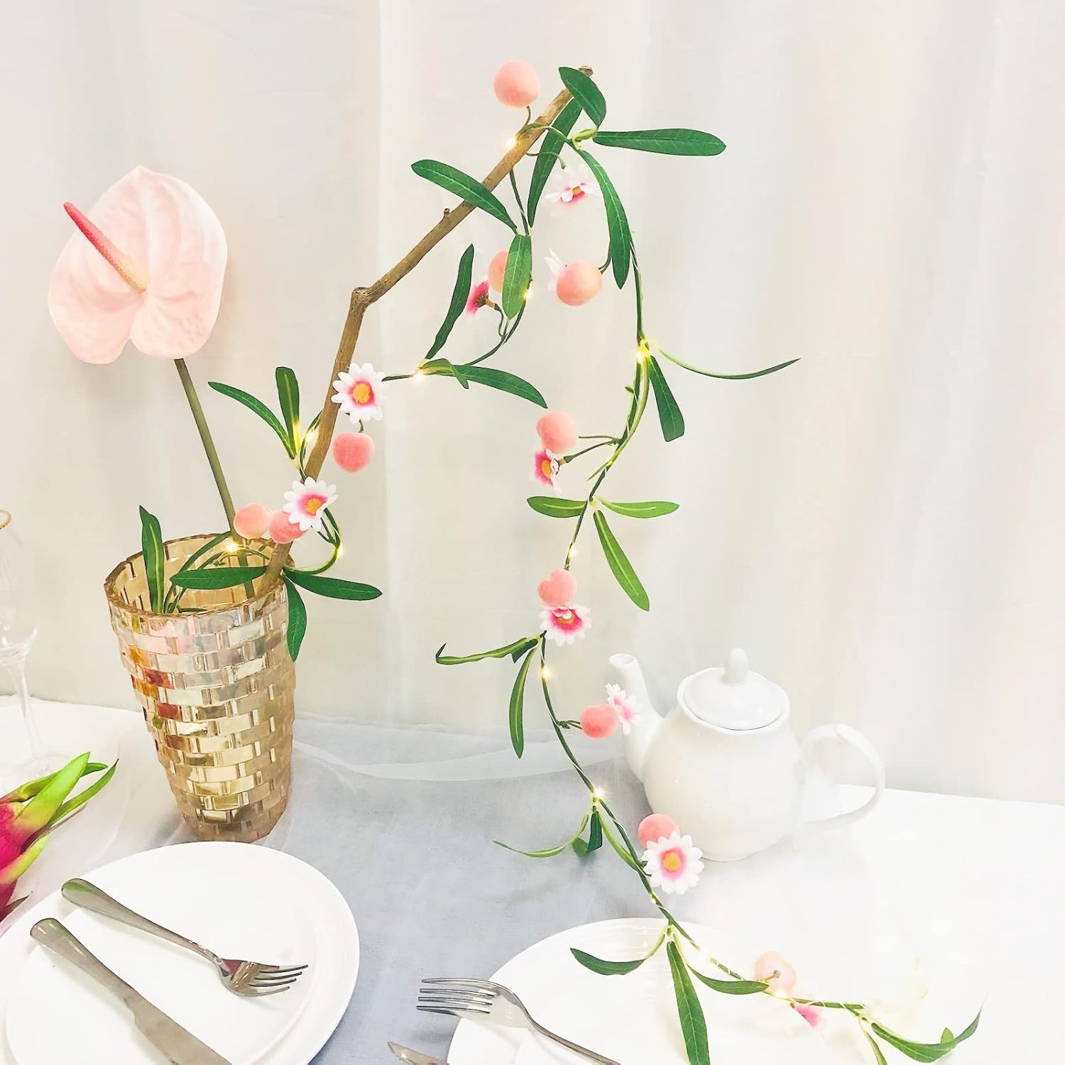 Simulation Peach String Lights Hanging Vine Plant Peach Garland Artificial Fruit