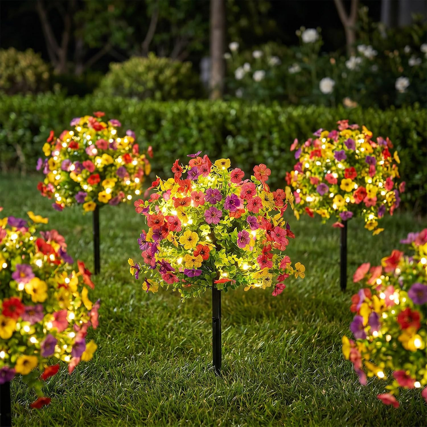 21″ UV Resistant Artificial Topiary Ball Flowers with Battery Lights – 2 Pack