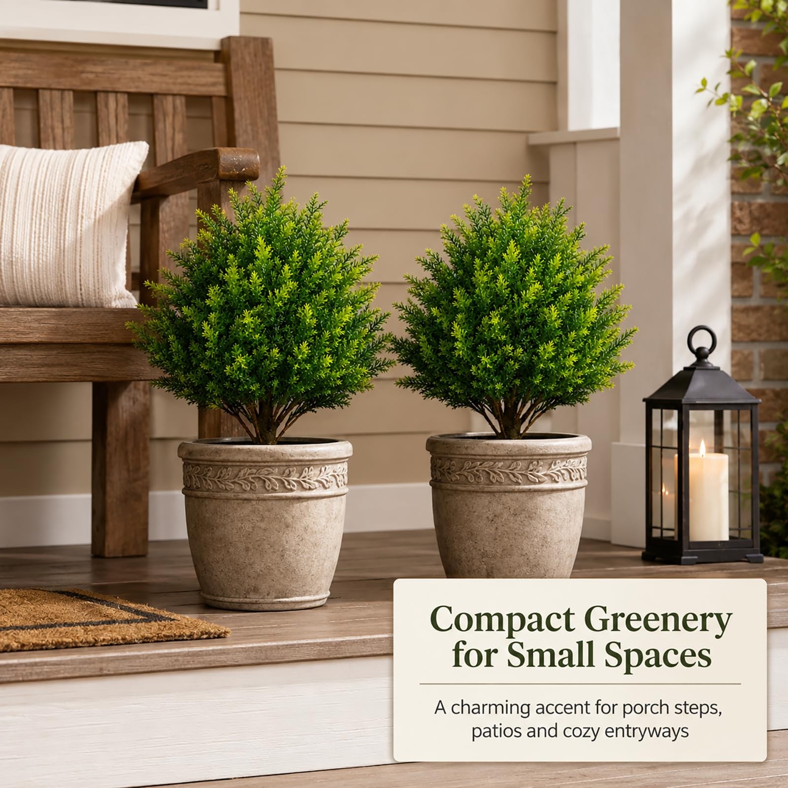 Set of 2 Artificial Topiary Trees, 19.5″ Tall with Pot