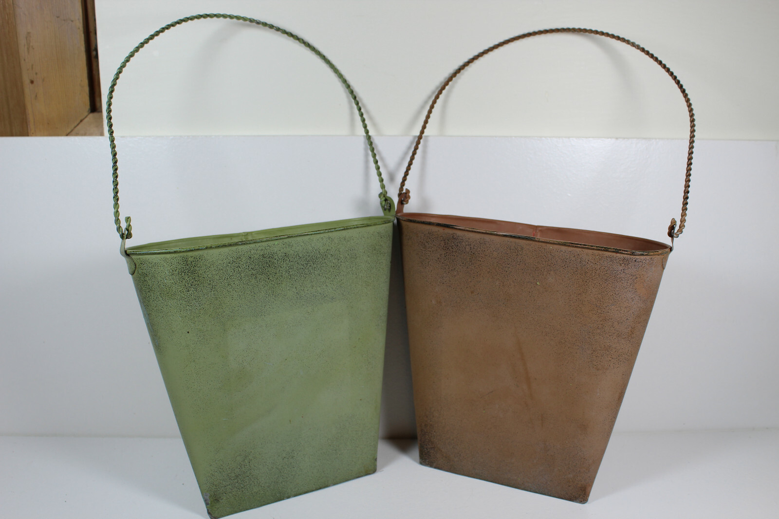 Welcome To Spring! Green & Pink Metal Containers With Artificial Flowers