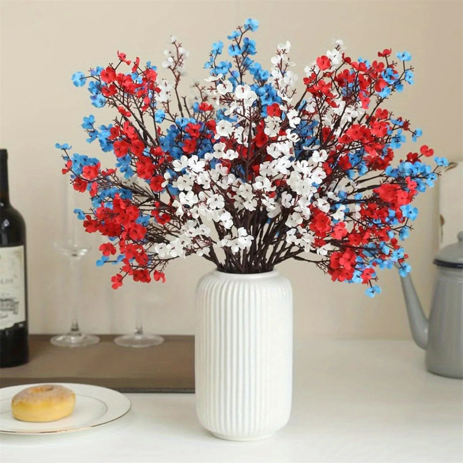 15pcs White Blue Red Mixed Color Artificial Flowers Gypsophila Fake Plants