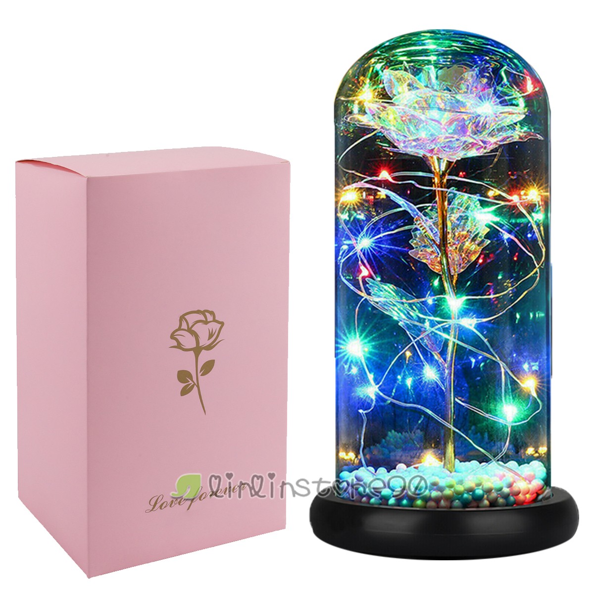 Valentine’s Day Enchanted Crystal Galaxy Rose Flower In Dome Glass LED Light