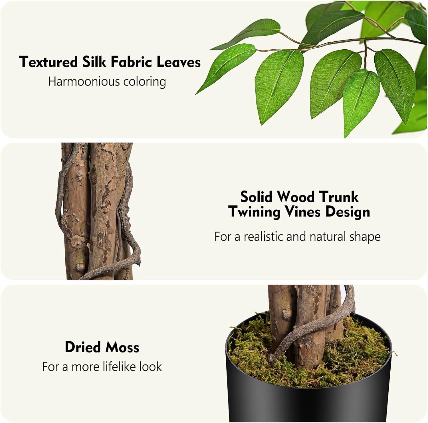 6.2ft Ficus Artificial Trees with 3 Natural Curved Trunks, 74″ Tall Lush Faux…