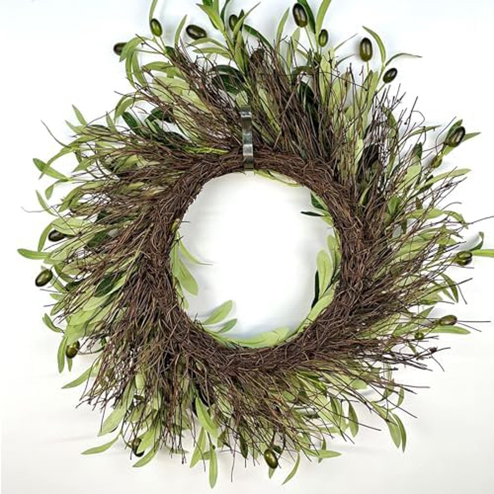 All Season Green Olive Flower Wreath Handcrafted For Front Door Decoration