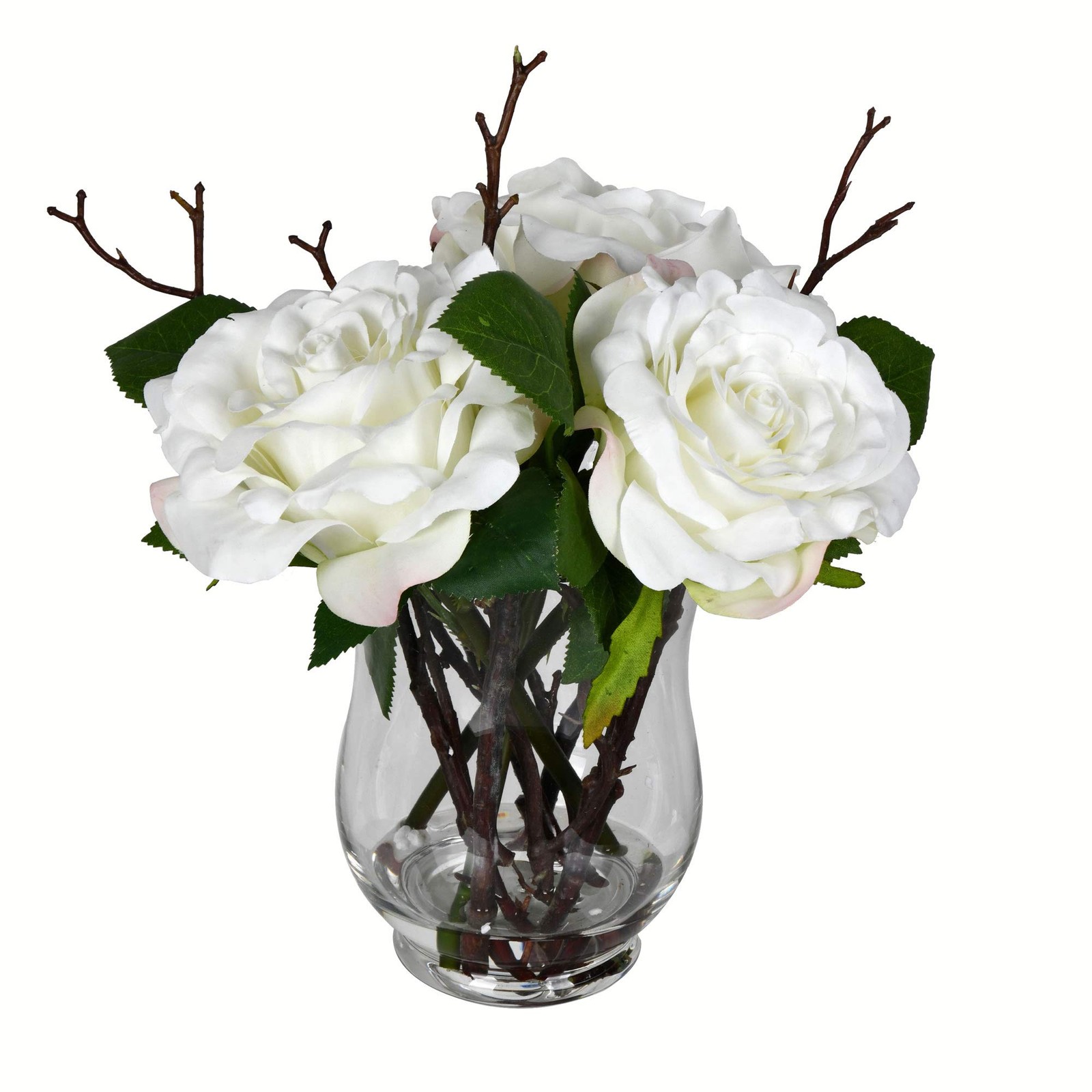 Vickerman 10″ Contemporary Glass Artificial White Rose Vase in Clear
