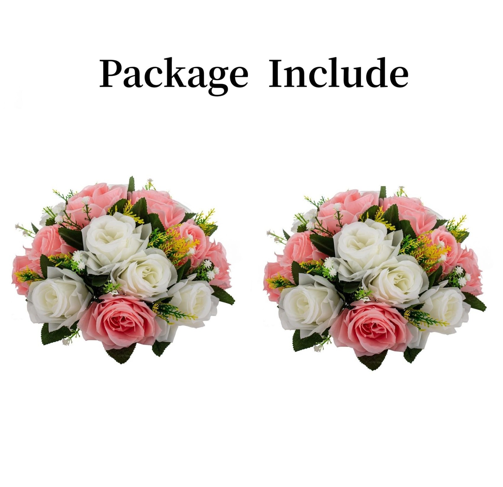 LANLONG 2 PCS Fake Flower Ball Arrangement Bouquet, 15 Heads Plastic Roses wi