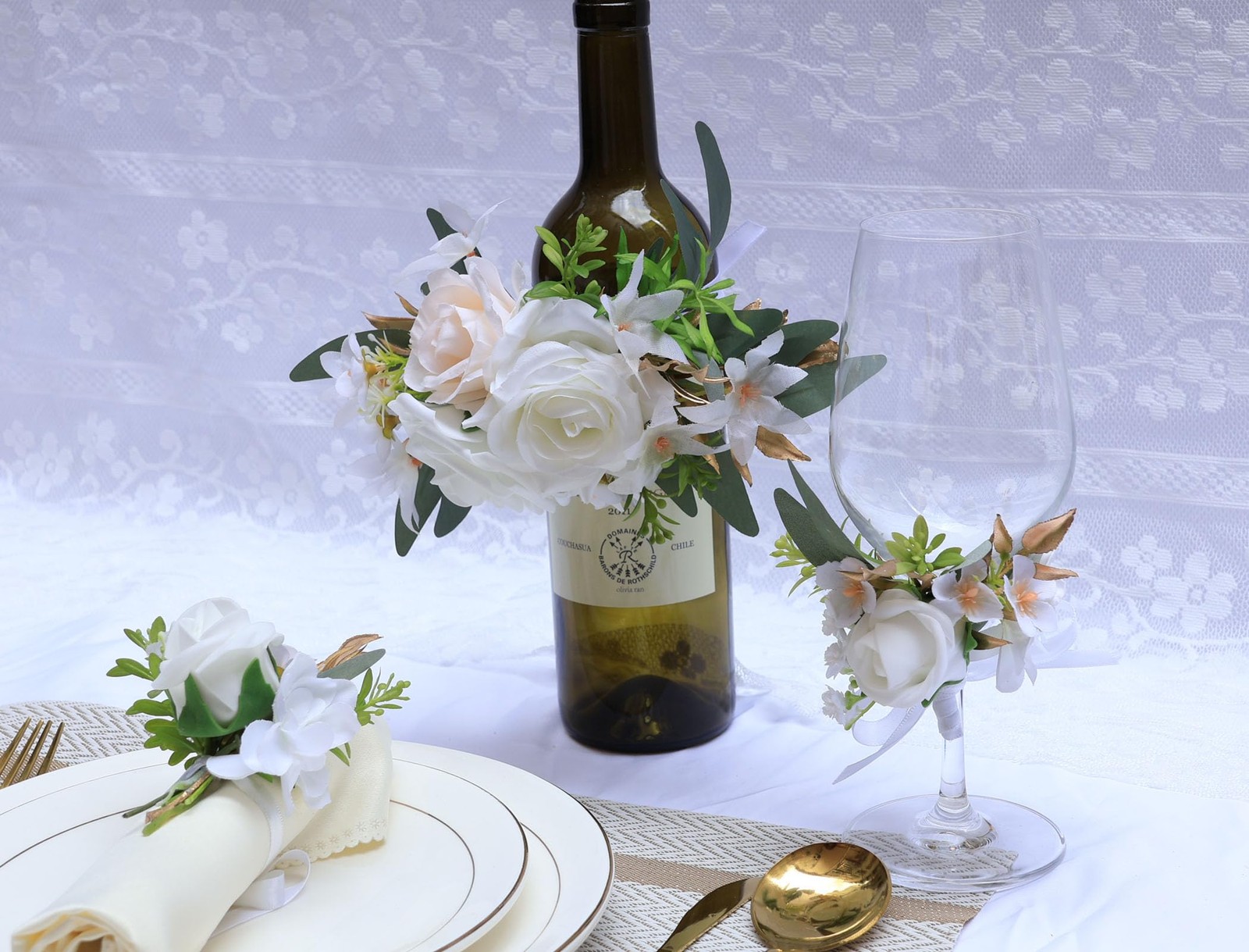 6 PCS Wine Cup Flower Set White Artificial Flowers Table Decor