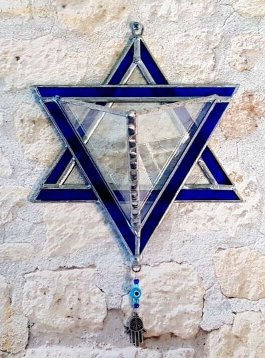 Transparent Terrarium with Blue Frame Stained Glass in shaped Star of David