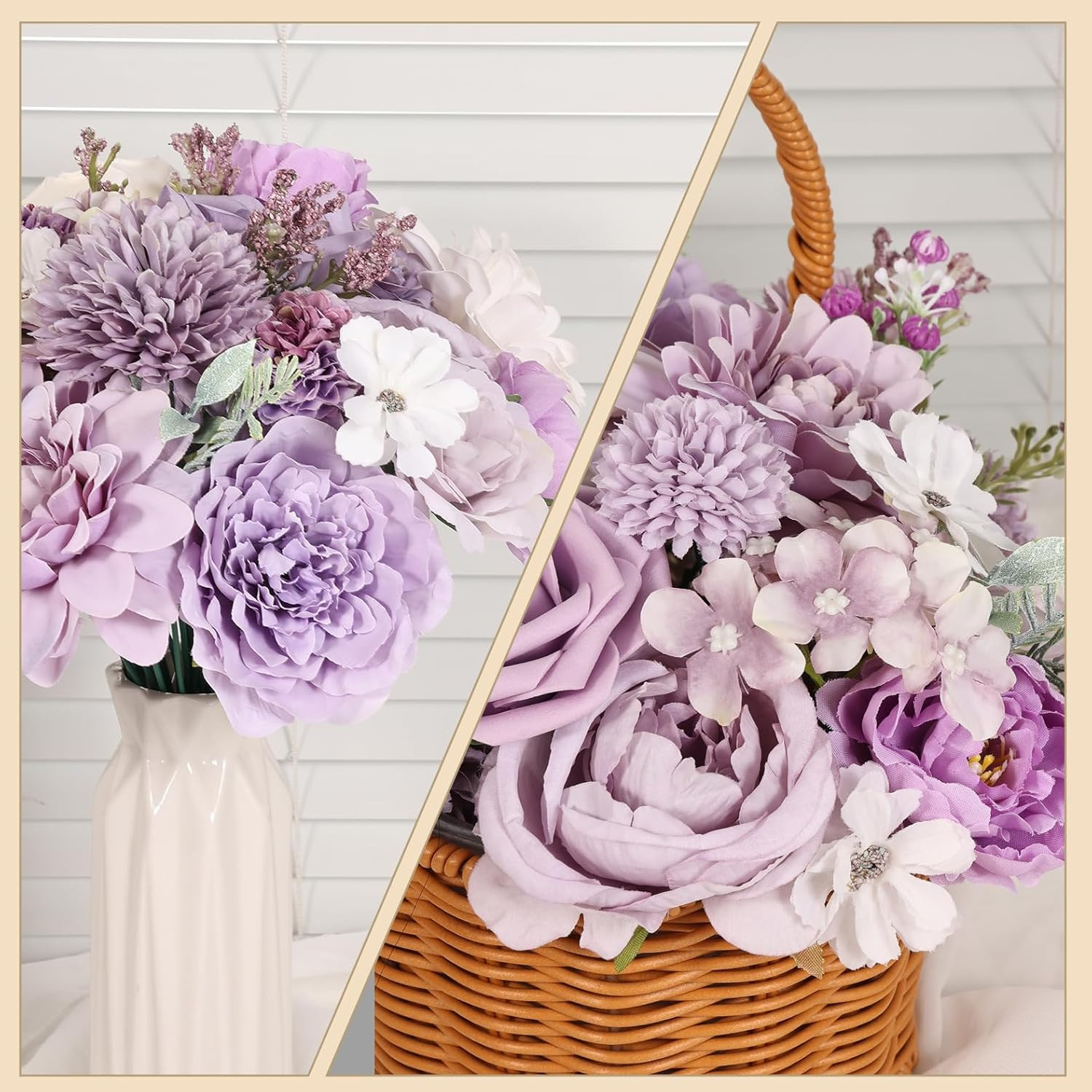 Artificial Flowers Combo Purple Rose Hydrangea Fake Vintage