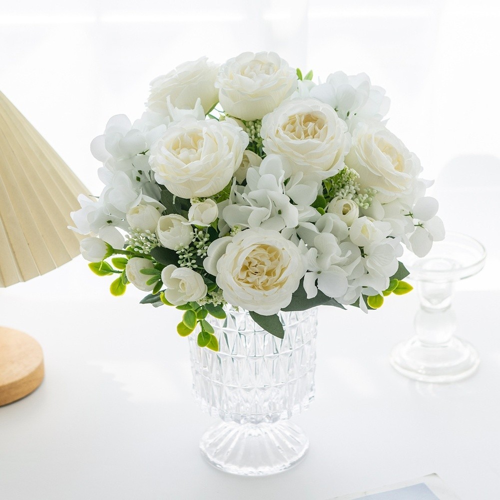 Wedding Bouquet with Silk Peony Hydrangea Flowers for Home Decor Display