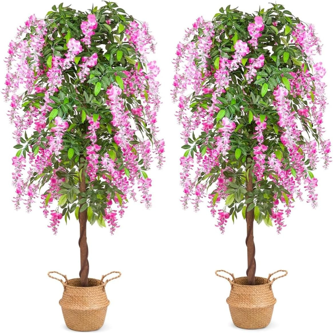 6Ft Artificial Tree Plants, Fake Wisteria Tree with Woven Seagrass Basket for In
