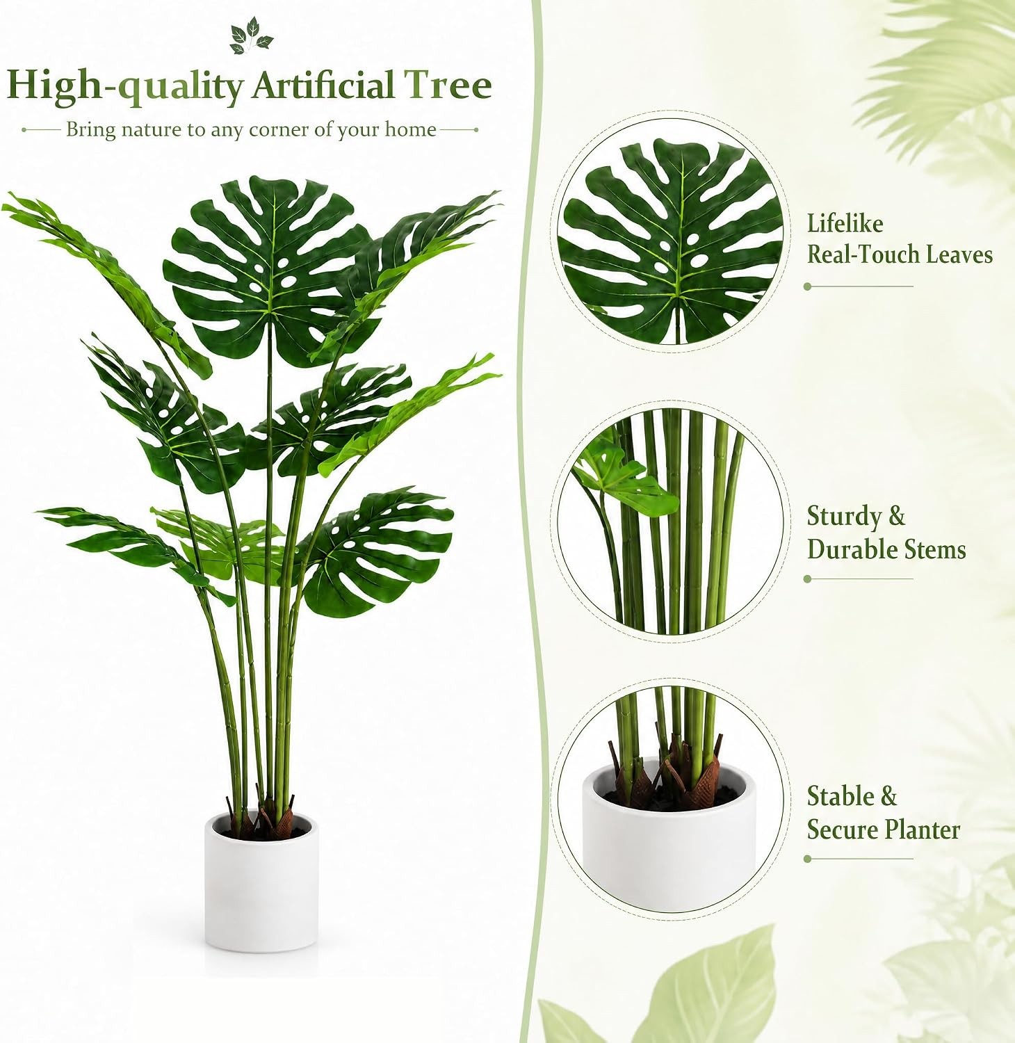 Artificial Monstera Deliciosa Plant 3.6ft, Lifelike Faux Swiss Cheese Floor