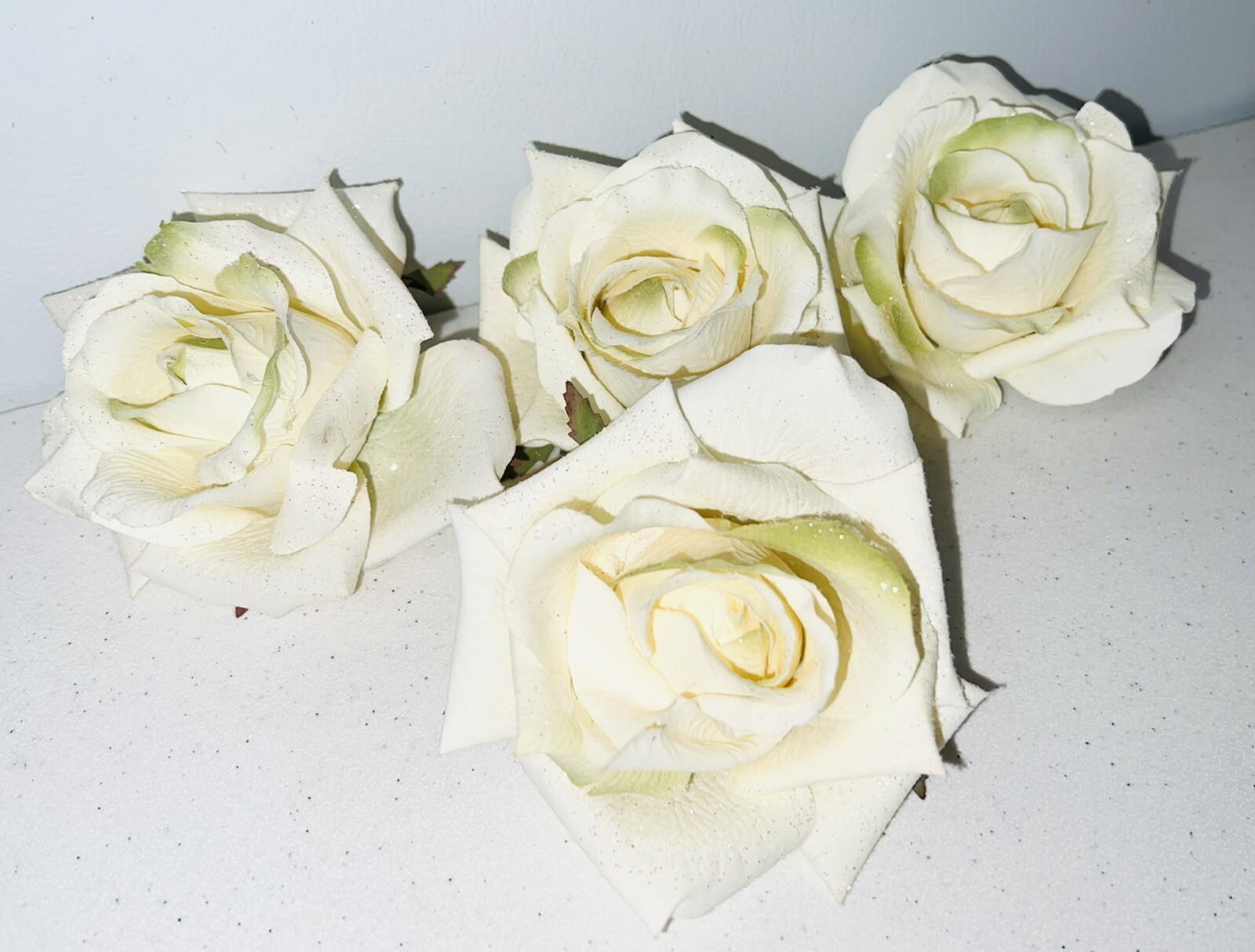 4 Large Faux Big White Roses – Clip On FR111C