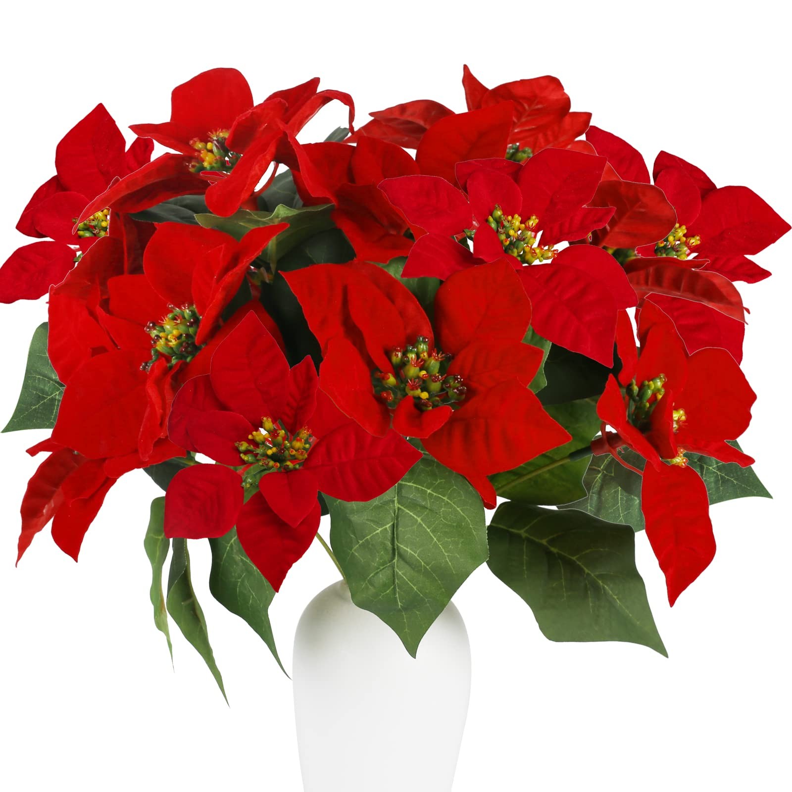3 PCS Poinsettia Flower Christmas Artificial Bouquet 14 Inch Centerpiece