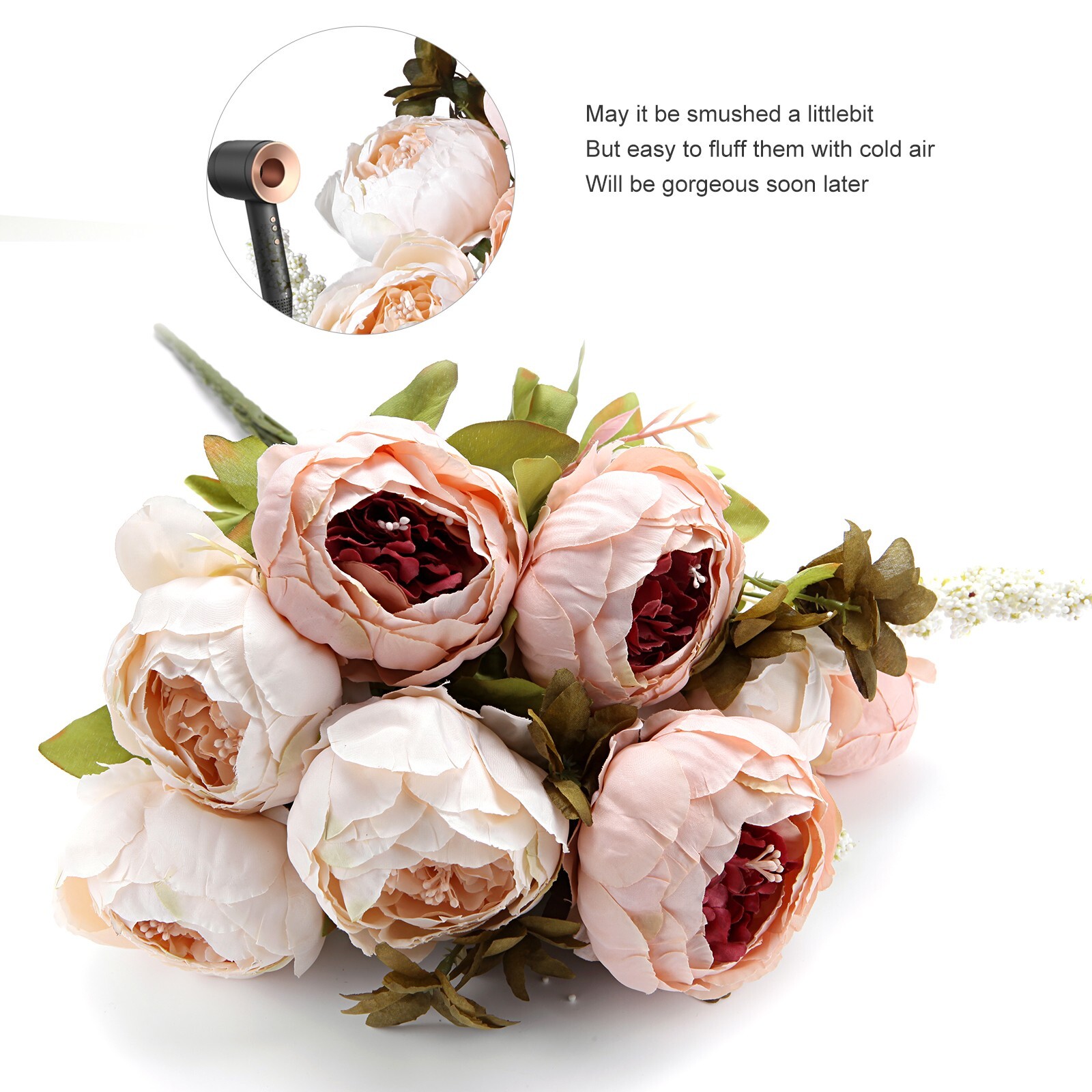 EZFLOWERY 2 PACK Artificial Peony Silk Flowers Arrangement Bouquet – Peach