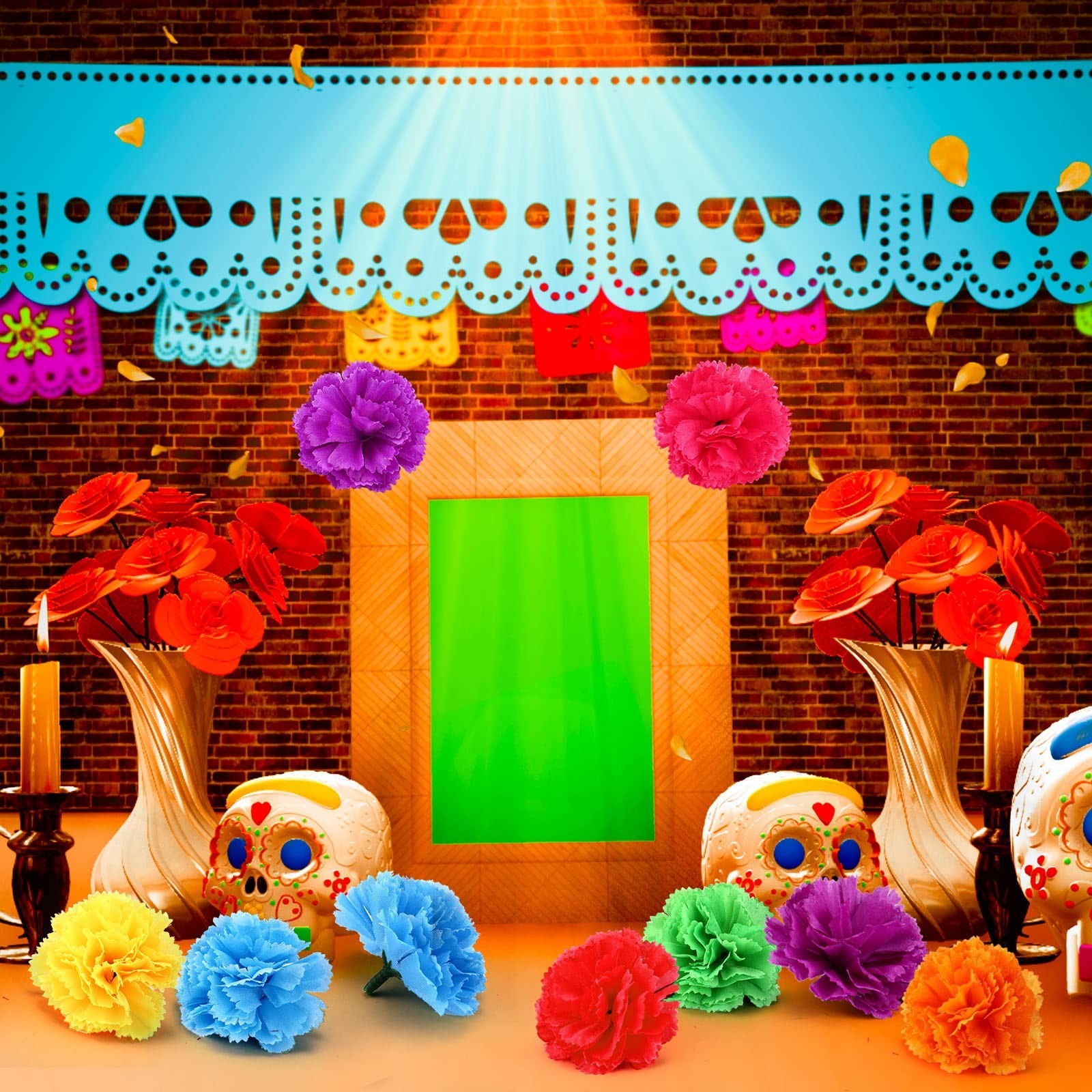 140 Pcs Artificial Marigold Flowers – Mexican Decor for Halloween, Diwali, DIY W