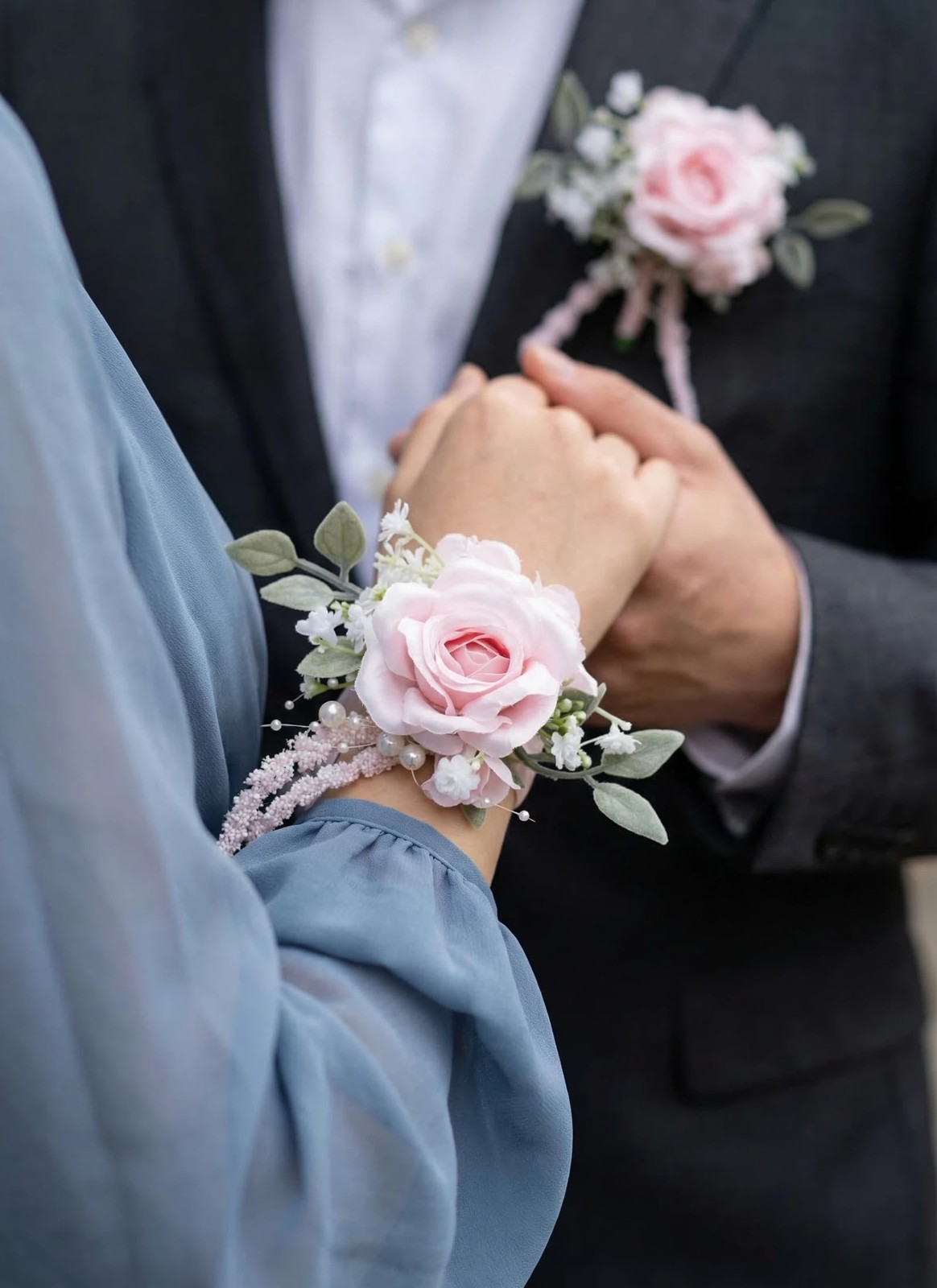 Pink Rose Corsage Boutonniere Set Prom Wrist Groom Groomsmen Bride Wedding