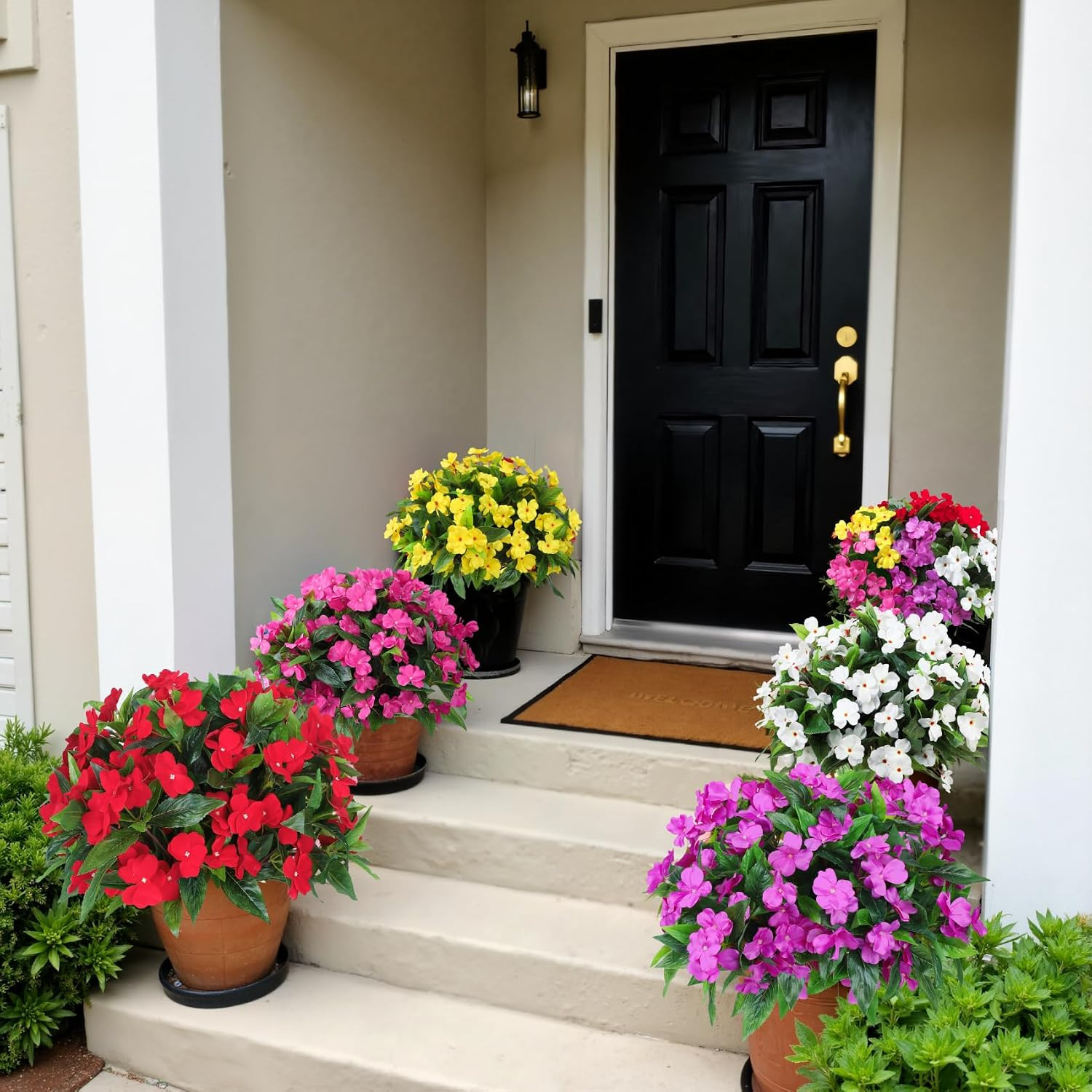 6 Bundles Artificial Impatiens Flowers for Outdoors, Multicolor | Realistic Silk