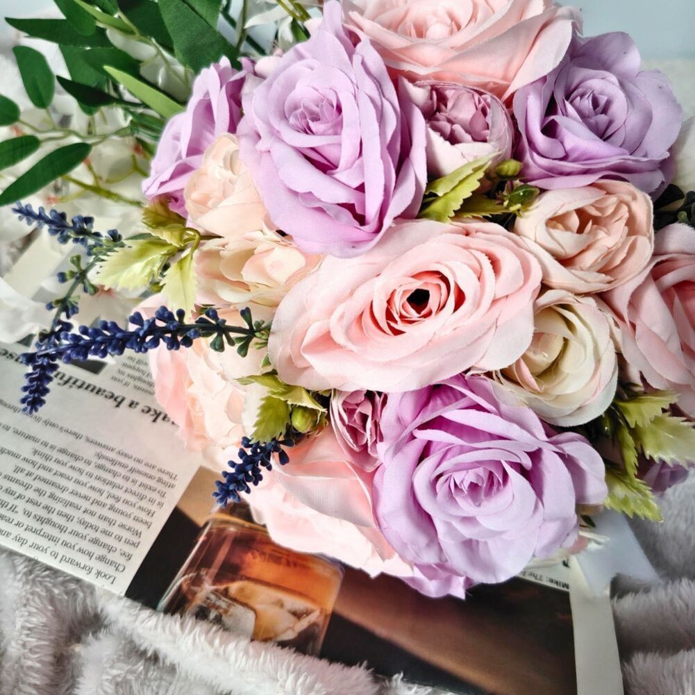 Cascading Bridal Bouquet Silk Roses Teardrop Style Wedding Floral Accessory