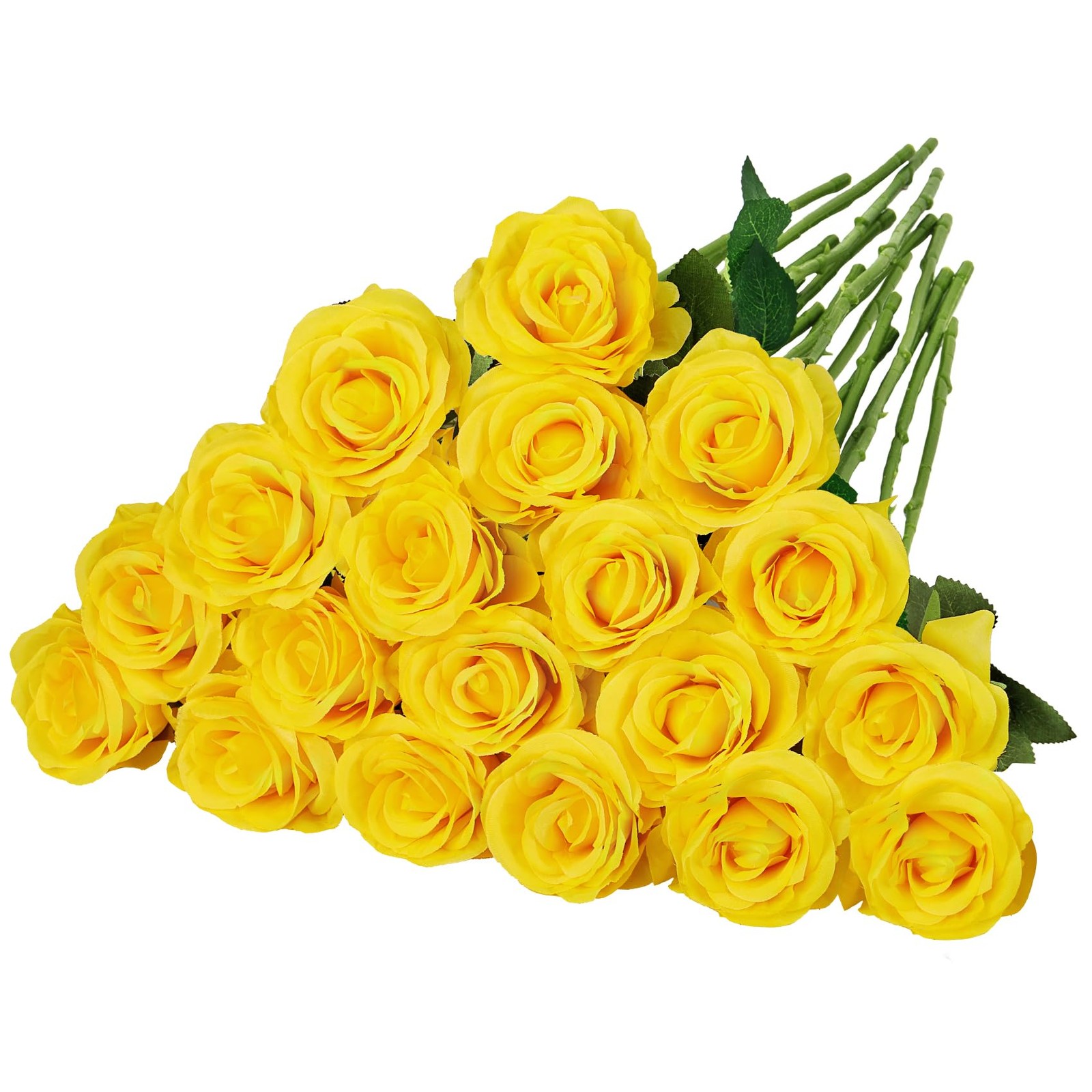 Ouddy Decor 20 Pcs Fake Yellow Roses Artificial Silk Flowers with Long Stems …
