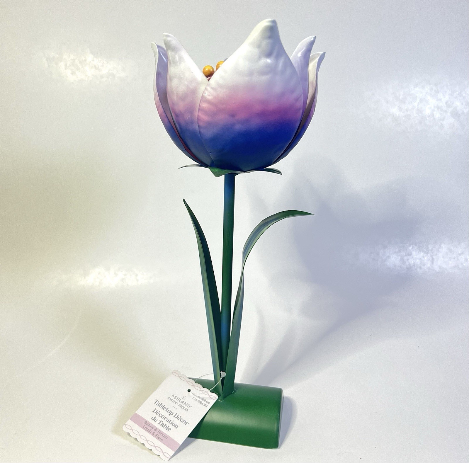 Large Metal Flower Sculpture Tabletop Decor Purple Pink Spring Centerpiece