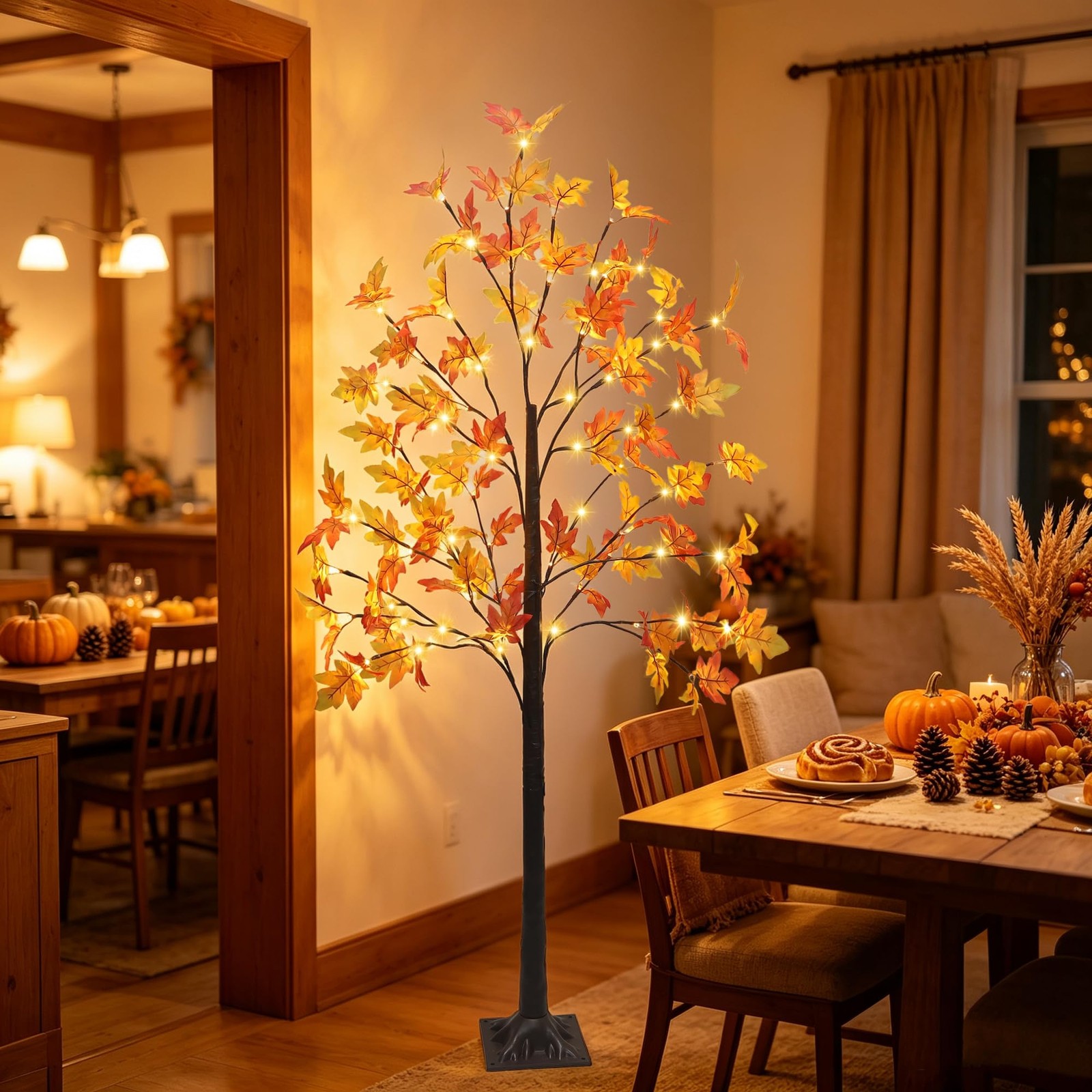 5 FT Lighted Fall Maple Tree, Fall Decorations for Home