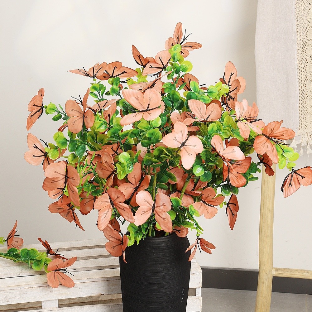 Eucalyptus Style Artificial Flower Branch with Butterflies 56cm Height