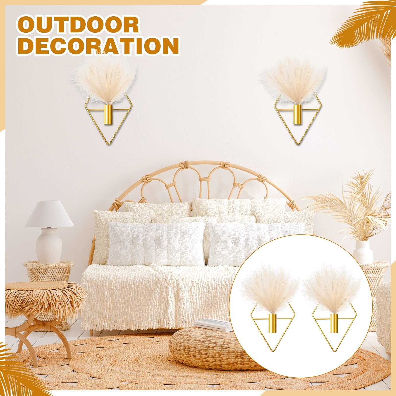 Jexine 2 Pcs Boho Wall Decor Gold Hanging Planters with Artificial Plants Wal…