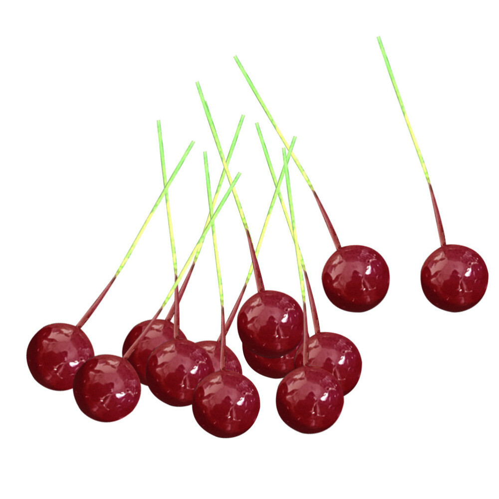 100PCS Simulation Cherry Artificial Lifelike Cherry Decoration Fake Fruit 10MM
