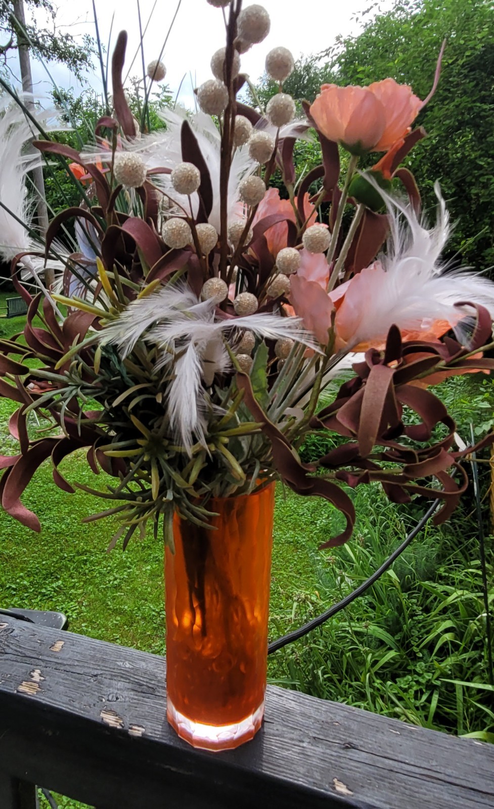 Artificial Poppy Flowers in Orange 8″Vase Butterfly,Feathers much More ,