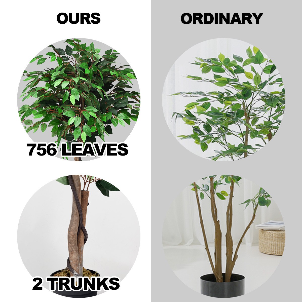 5.5-Ft Artificial Ficus Silk Tree w/Base Wood Trunks In/Outdoor Home Green Décor